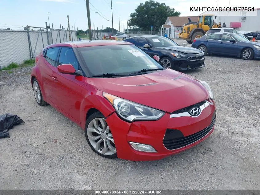 2012 Hyundai Veloster Base W/Red/Black VIN: KMHTC6AD4CU072854 Lot: 40078934