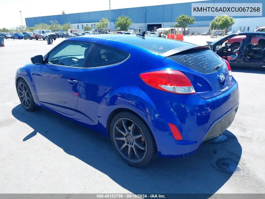 2012 Hyundai Veloster Base W/Black VIN: KMHTC6ADXCU067268 Lot: 40152759