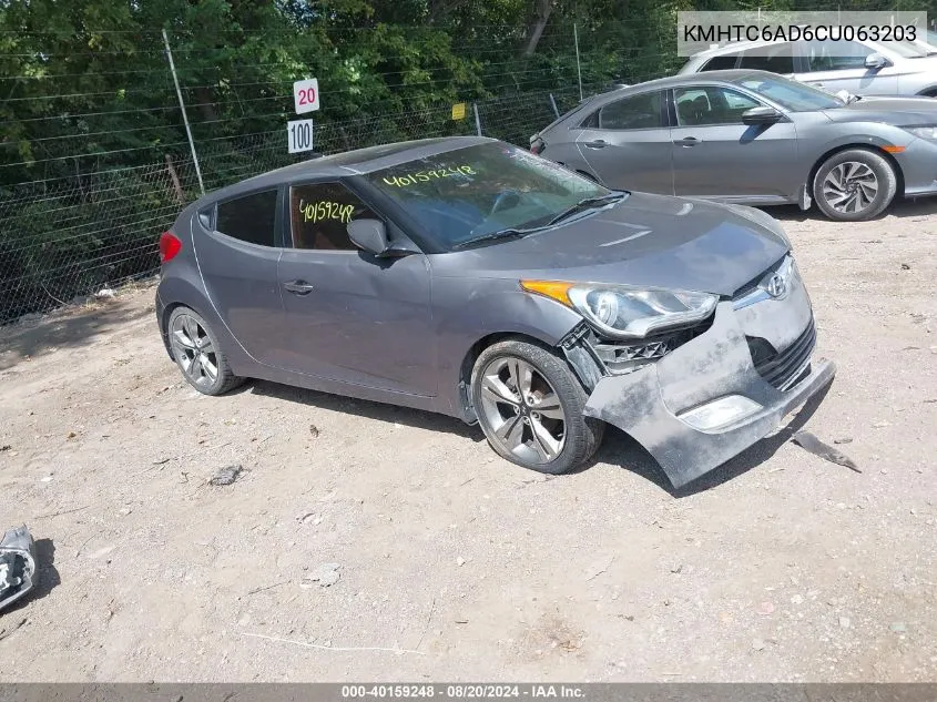 2012 Hyundai Veloster Base W/Black VIN: KMHTC6AD6CU063203 Lot: 40159248