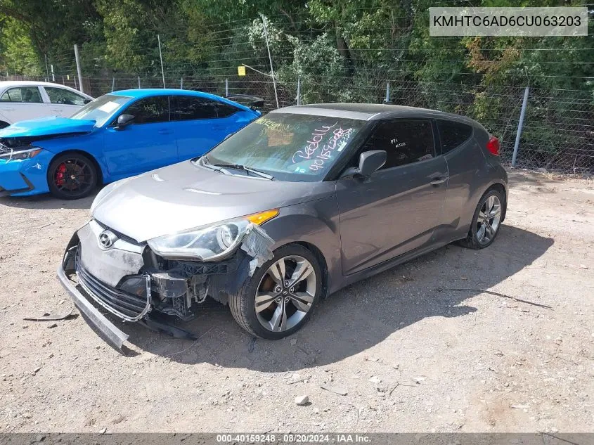 2012 Hyundai Veloster Base W/Black VIN: KMHTC6AD6CU063203 Lot: 40159248