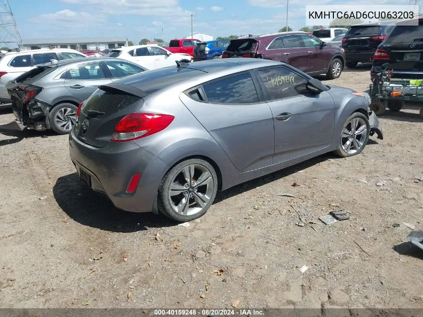 2012 Hyundai Veloster Base W/Black VIN: KMHTC6AD6CU063203 Lot: 40159248