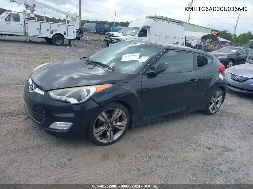 2012 Hyundai Veloster Base W/Red/Black VIN: KMHTC6AD3CU036640 Lot: 40252086