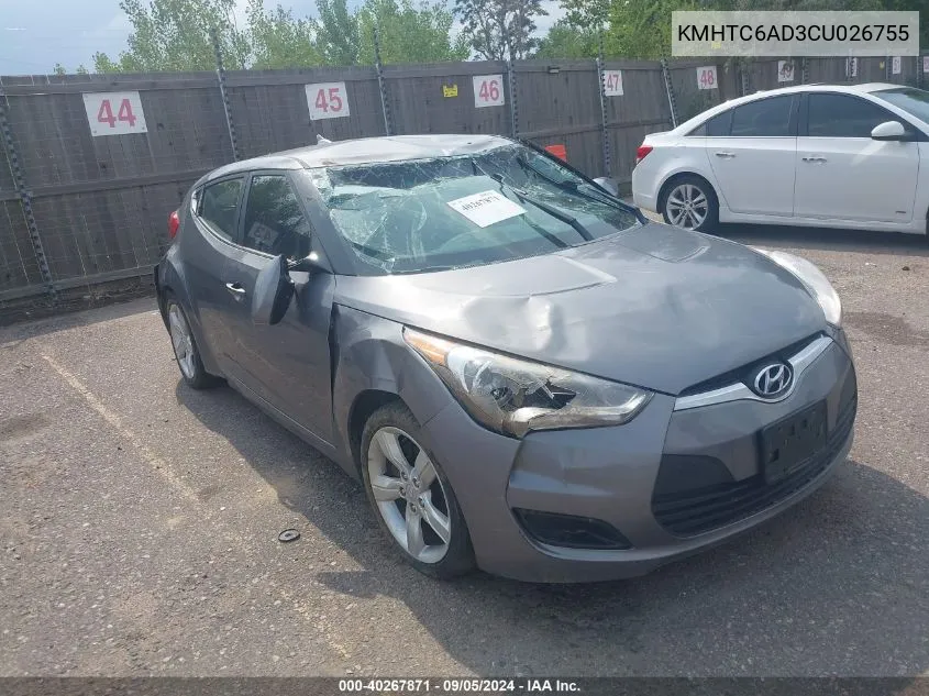 2012 Hyundai Veloster Base W/Black VIN: KMHTC6AD3CU026755 Lot: 40267871