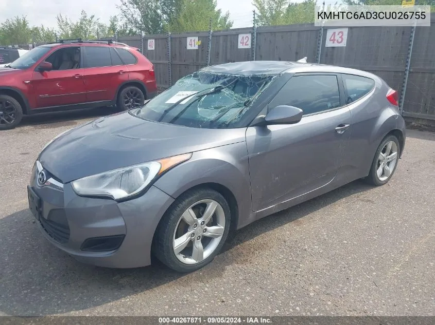 2012 Hyundai Veloster Base W/Black VIN: KMHTC6AD3CU026755 Lot: 40267871