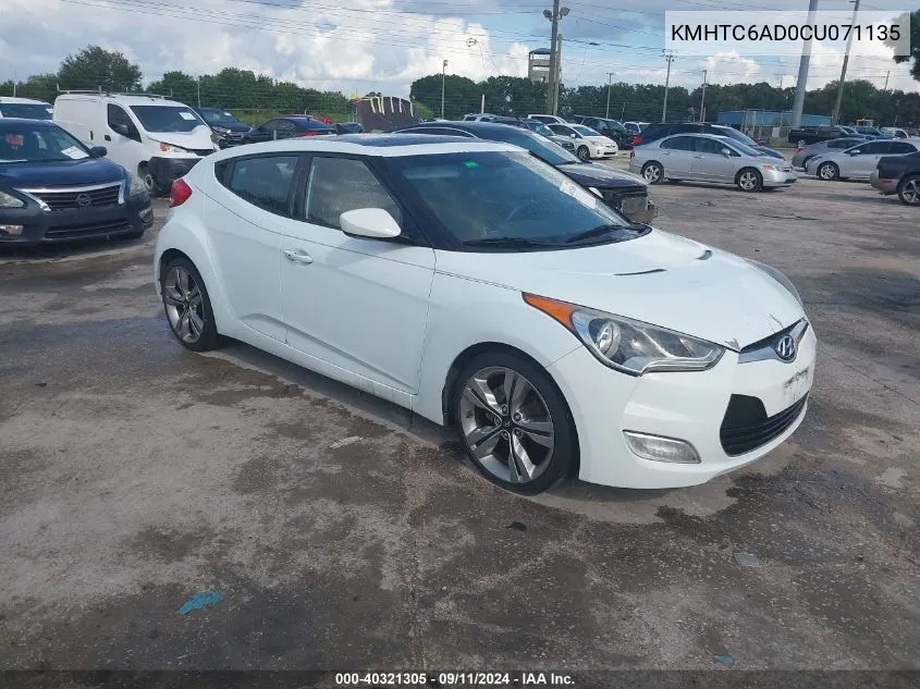 2012 Hyundai Veloster Base W/Red/Black VIN: KMHTC6AD0CU071135 Lot: 40321305