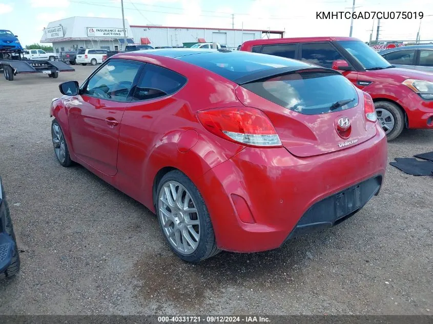 2012 Hyundai Veloster VIN: KMHTC6AD7CU075019 Lot: 40331721