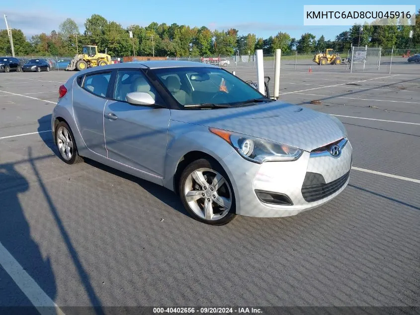 2012 Hyundai Veloster Base W/Gray VIN: KMHTC6AD8CU045916 Lot: 40402656