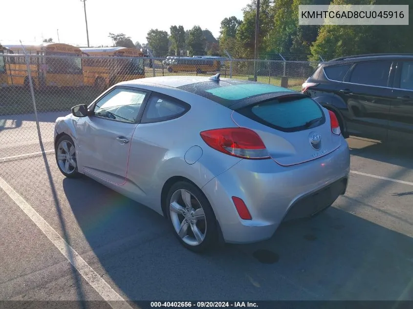 2012 Hyundai Veloster Base W/Gray VIN: KMHTC6AD8CU045916 Lot: 40402656