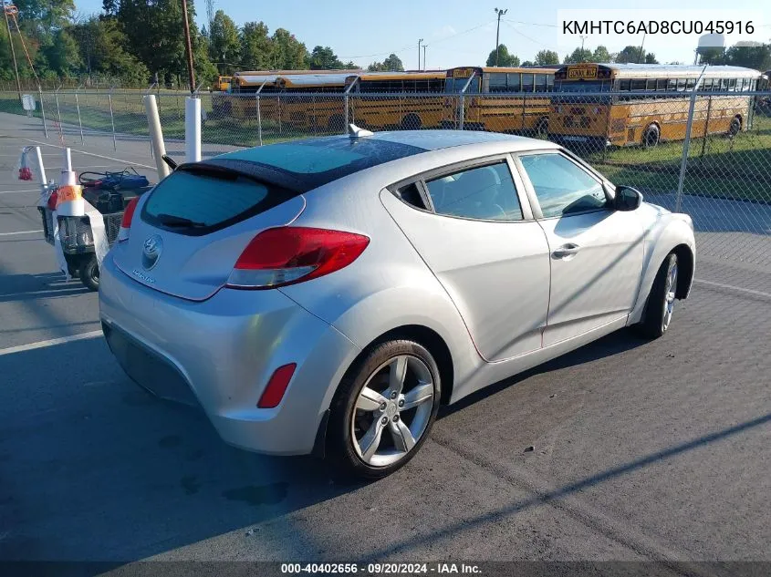 2012 Hyundai Veloster Base W/Gray VIN: KMHTC6AD8CU045916 Lot: 40402656