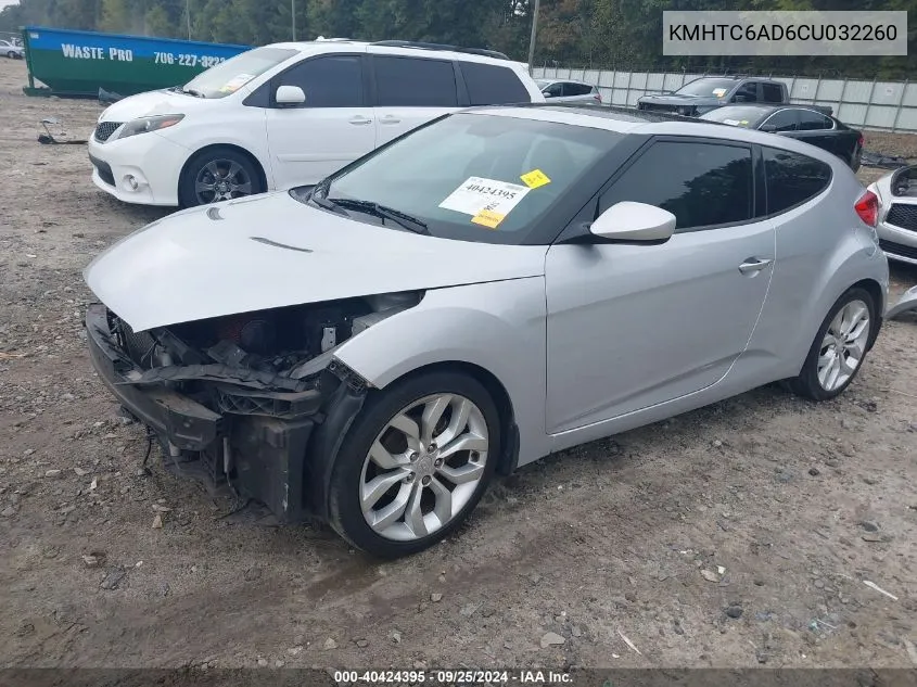 2012 Hyundai Veloster Base W/Gray VIN: KMHTC6AD6CU032260 Lot: 40424395