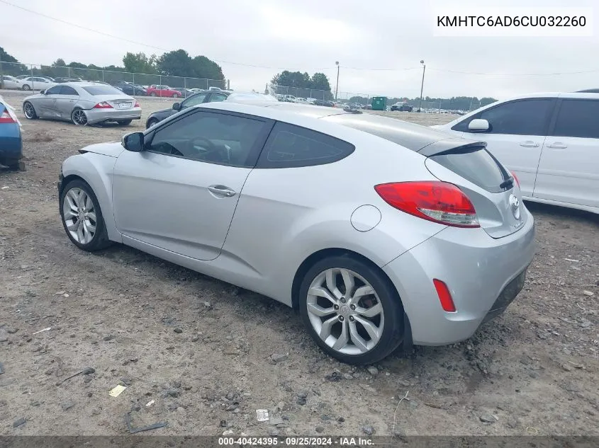 2012 Hyundai Veloster Base W/Gray VIN: KMHTC6AD6CU032260 Lot: 40424395