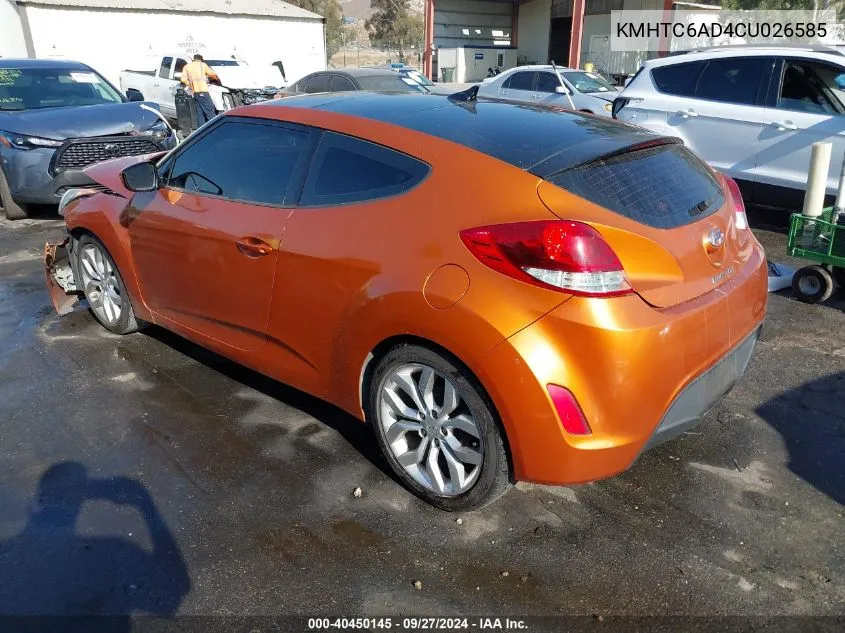 2012 Hyundai Veloster Base W/Black VIN: KMHTC6AD4CU026585 Lot: 40450145