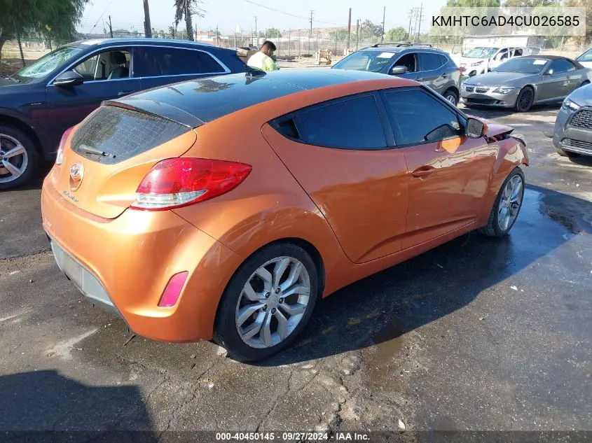 2012 Hyundai Veloster Base W/Black VIN: KMHTC6AD4CU026585 Lot: 40450145