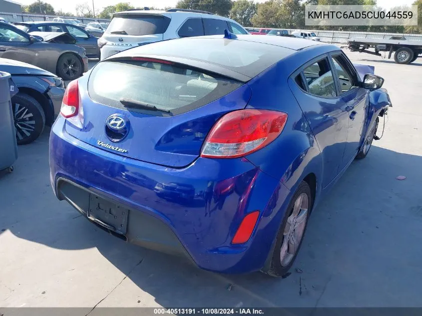 2012 Hyundai Veloster Base W/Gray VIN: KMHTC6AD5CU044559 Lot: 40513191