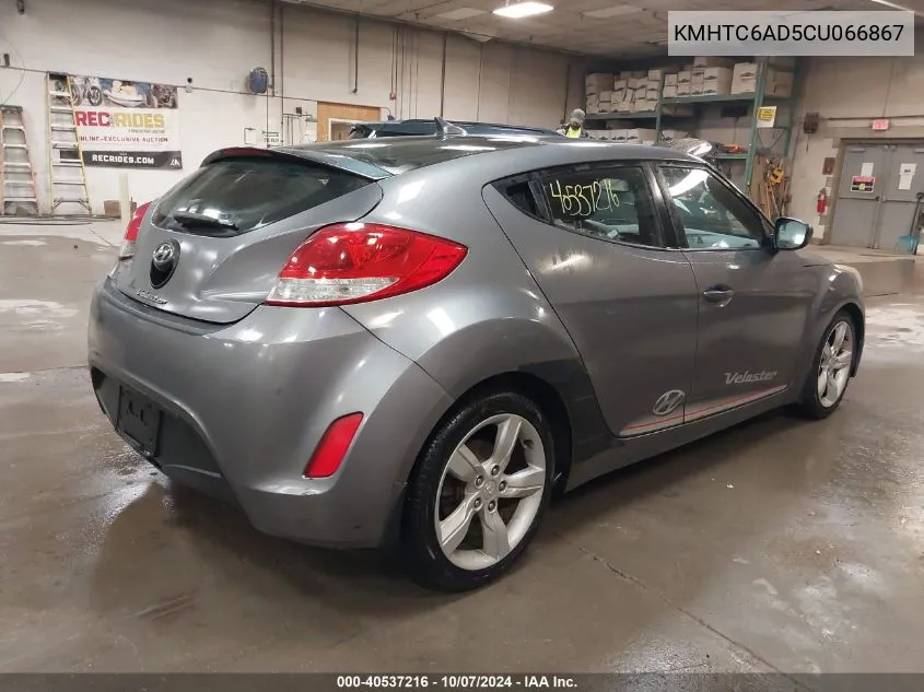 2012 Hyundai Veloster Base W/Black VIN: KMHTC6AD5CU066867 Lot: 40537216