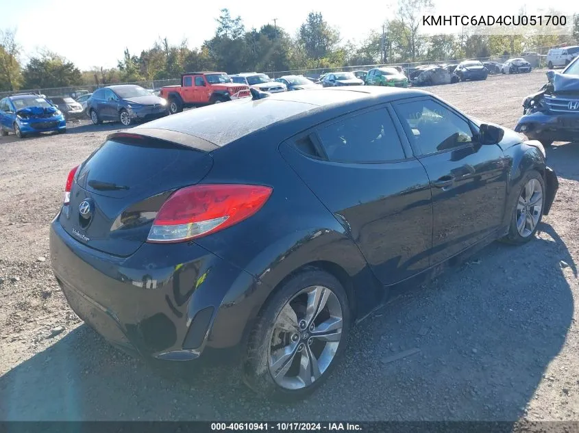 2012 Hyundai Veloster VIN: KMHTC6AD4CU051700 Lot: 40610941