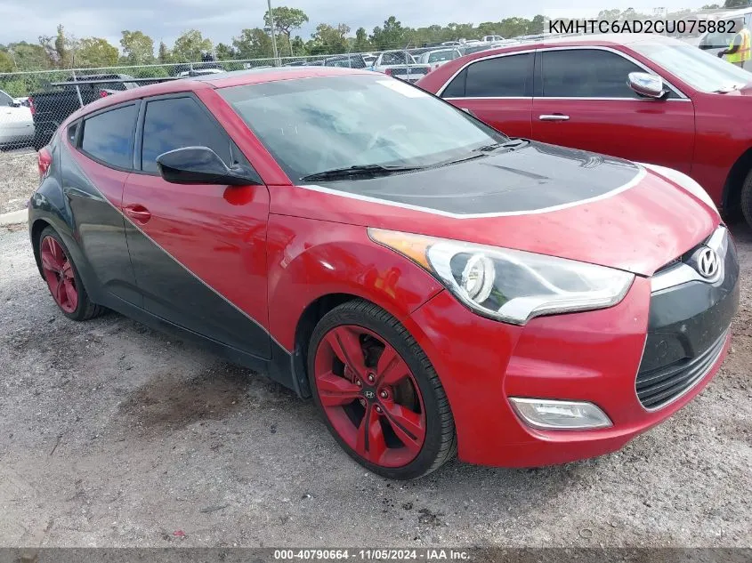 2012 Hyundai Veloster Base W/Red/Black VIN: KMHTC6AD2CU075882 Lot: 40790664