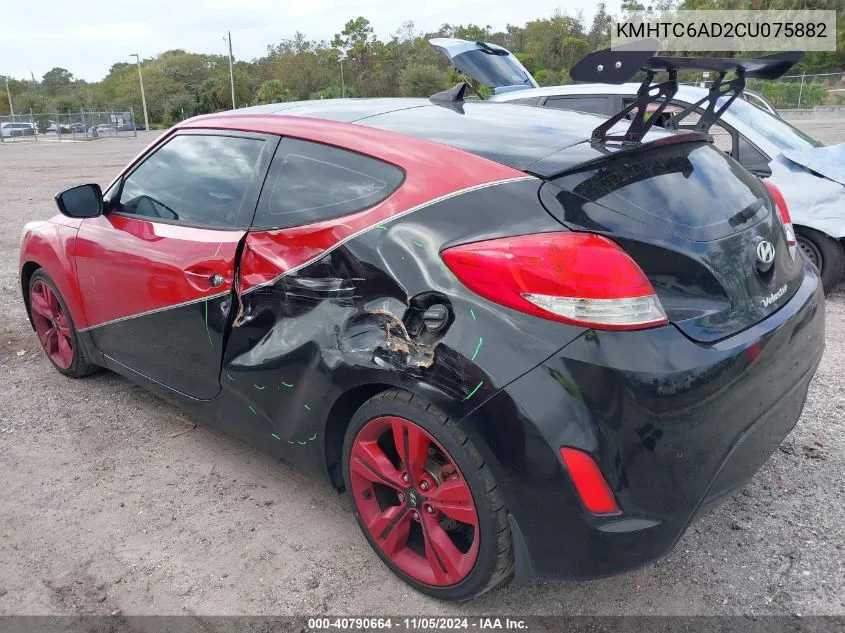 2012 Hyundai Veloster Base W/Red/Black VIN: KMHTC6AD2CU075882 Lot: 40790664