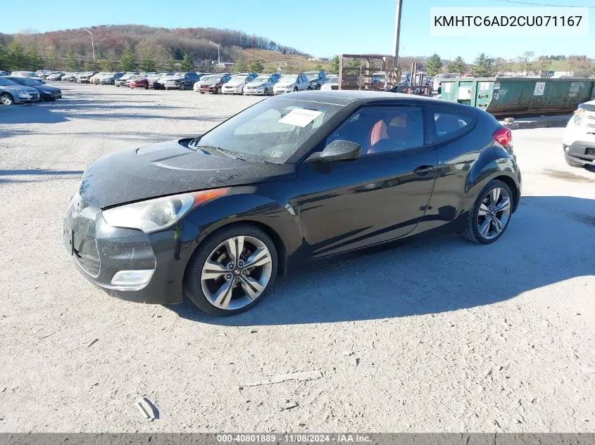 2012 Hyundai Veloster Base W/Red/Black VIN: KMHTC6AD2CU071167 Lot: 40801889