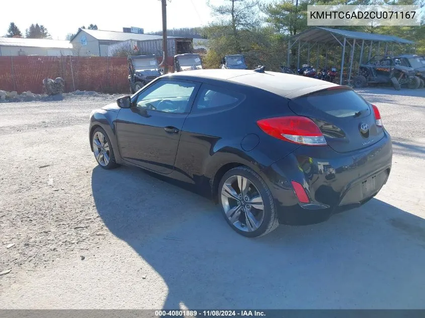 2012 Hyundai Veloster Base W/Red/Black VIN: KMHTC6AD2CU071167 Lot: 40801889