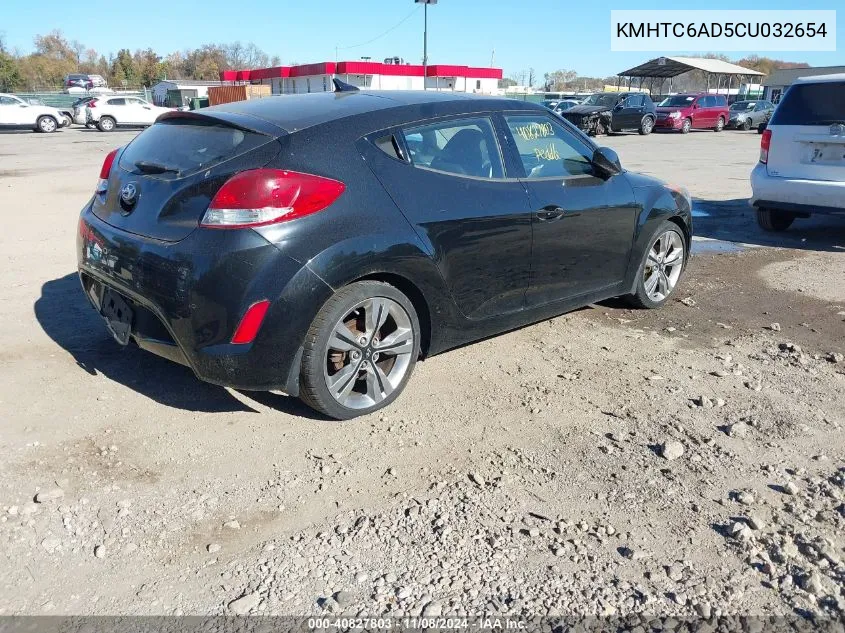 2012 Hyundai Veloster Base W/Black VIN: KMHTC6AD5CU032654 Lot: 40827803