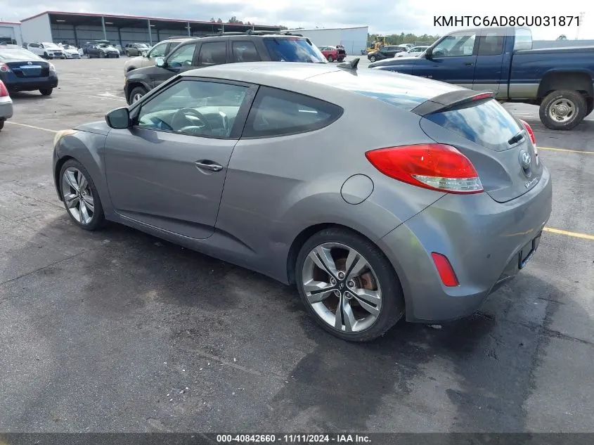 2012 Hyundai Veloster Base W/Black VIN: KMHTC6AD8CU031871 Lot: 40842660