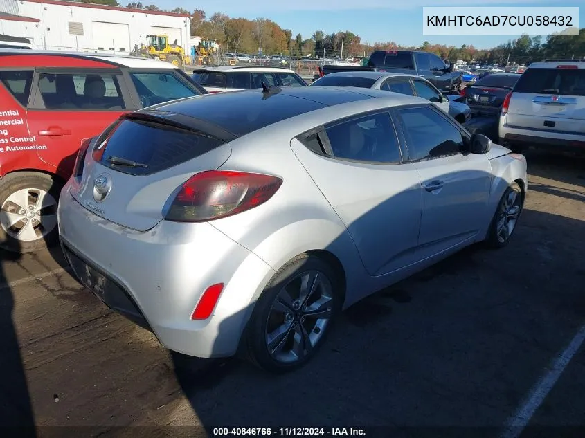 2012 Hyundai Veloster Base W/Gray VIN: KMHTC6AD7CU058432 Lot: 40846766