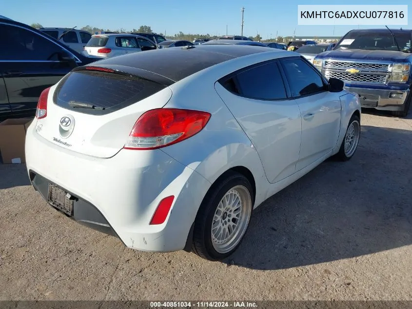 2012 Hyundai Veloster Base W/Gray VIN: KMHTC6ADXCU077816 Lot: 40851034