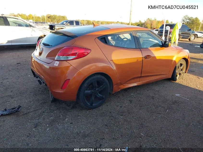 2012 Hyundai Veloster Base W/Black VIN: KMHTC6AD7CU045521 Lot: 40863781