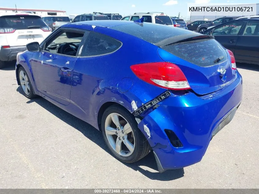 KMHTC6AD1DU106721 2013 Hyundai Veloster Base W/Black