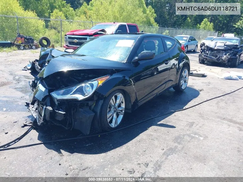 2013 Hyundai Veloster Base W/Black VIN: KMHTC6AD6DU118721 Lot: 39838553