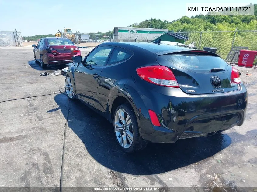 2013 Hyundai Veloster Base W/Black VIN: KMHTC6AD6DU118721 Lot: 39838553