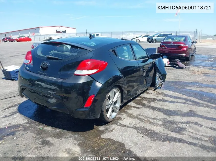 2013 Hyundai Veloster Base W/Black VIN: KMHTC6AD6DU118721 Lot: 39838553