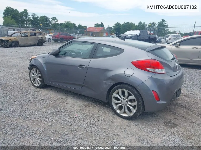 2013 Hyundai Veloster Base W/Black VIN: KMHTC6AD8DU087102 Lot: 40024617