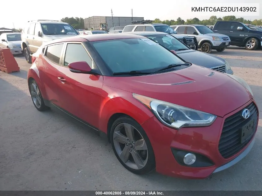 2013 Hyundai Veloster Turbo W/Black VIN: KMHTC6AE2DU143902 Lot: 40062805