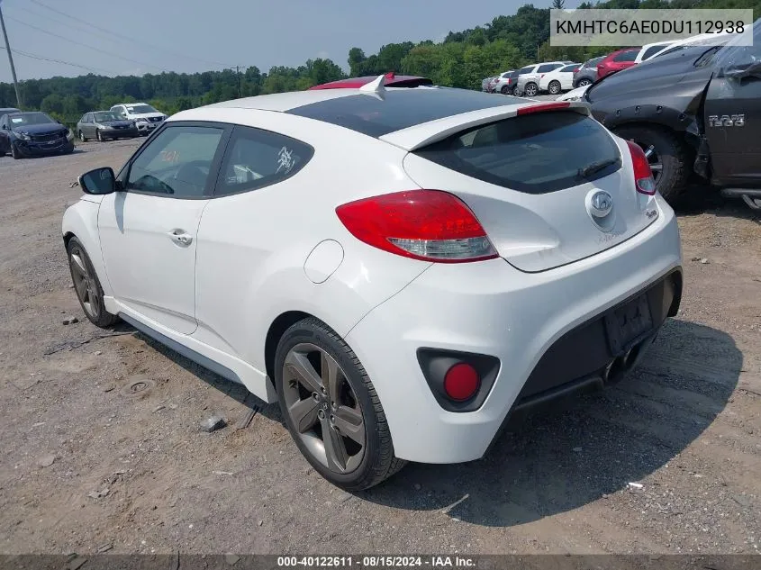 2013 Hyundai Veloster Turbo W/Blue VIN: KMHTC6AE0DU112938 Lot: 40122611