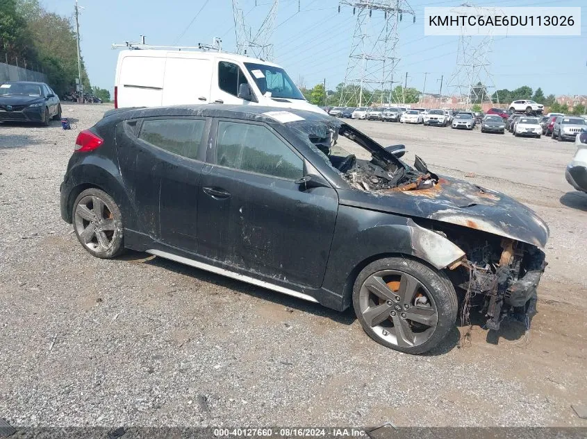 2013 Hyundai Veloster Turbo W/Black VIN: KMHTC6AE6DU113026 Lot: 40127660