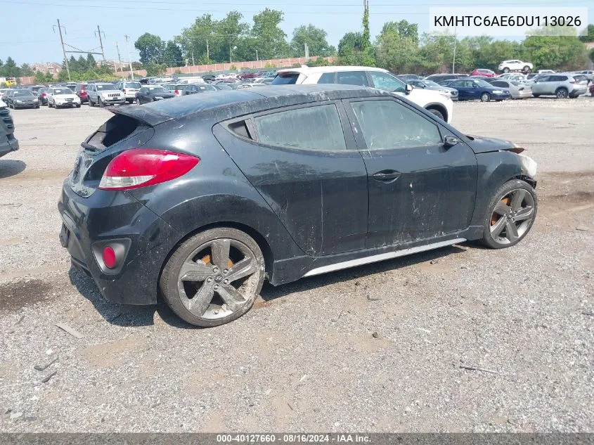 2013 Hyundai Veloster Turbo W/Black VIN: KMHTC6AE6DU113026 Lot: 40127660