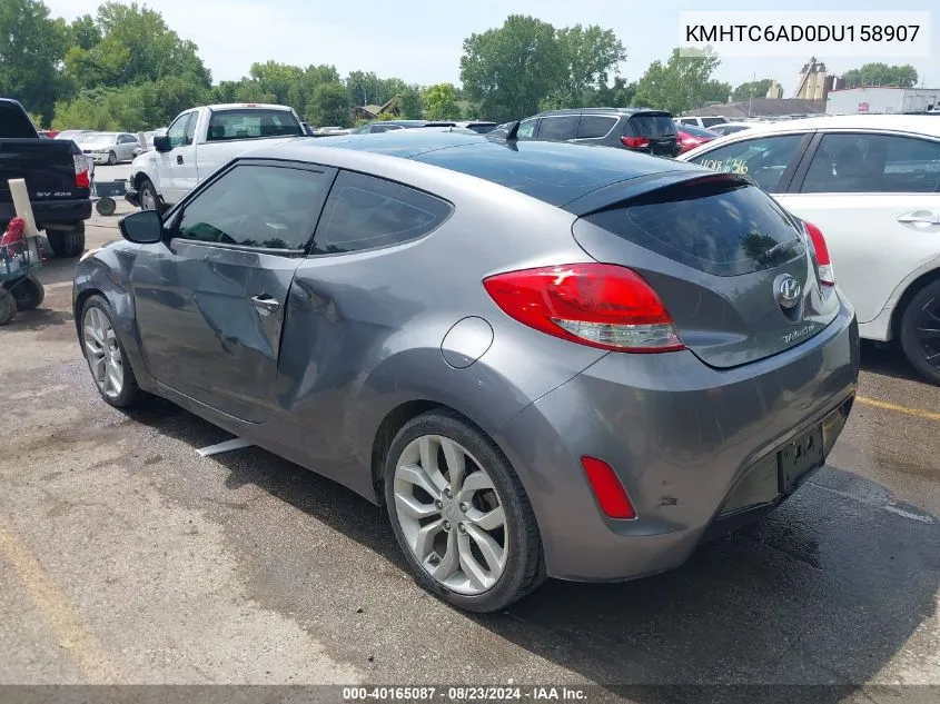 2013 Hyundai Veloster Base W/Black VIN: KMHTC6AD0DU158907 Lot: 40165087