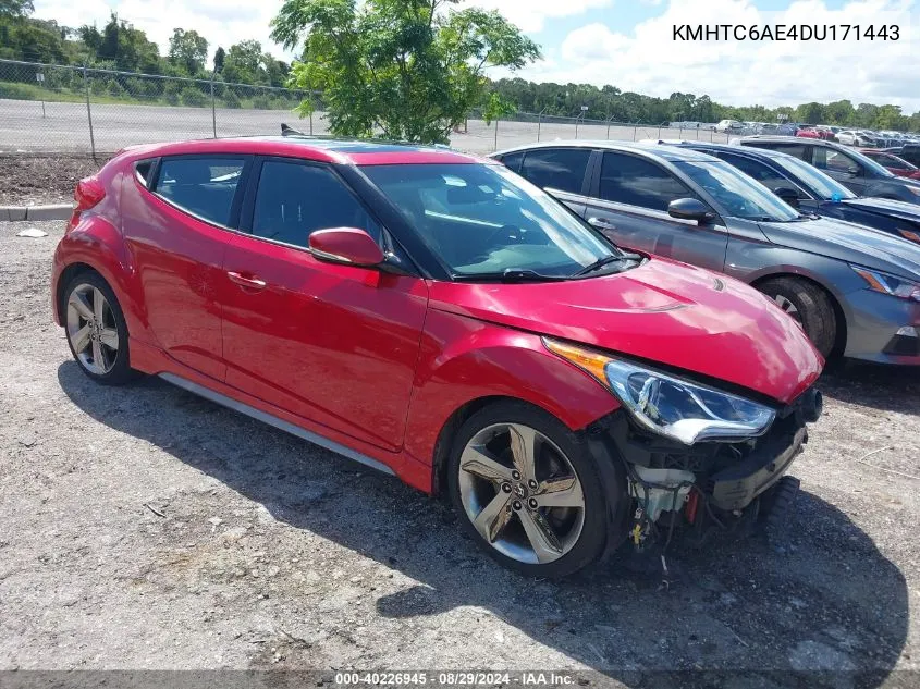 2013 Hyundai Veloster Turbo W/Black VIN: KMHTC6AE4DU171443 Lot: 40226945