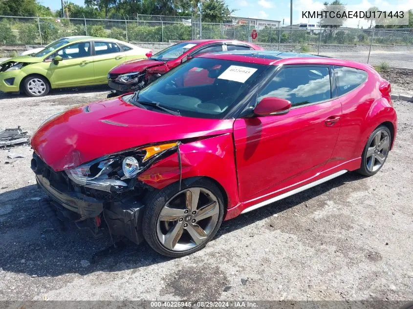 2013 Hyundai Veloster Turbo W/Black VIN: KMHTC6AE4DU171443 Lot: 40226945