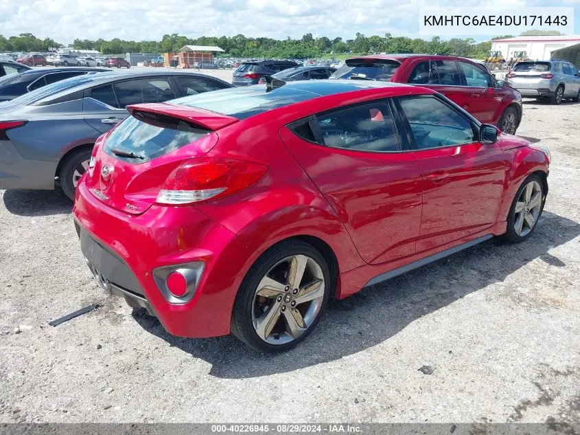 KMHTC6AE4DU171443 2013 Hyundai Veloster Turbo W/Black