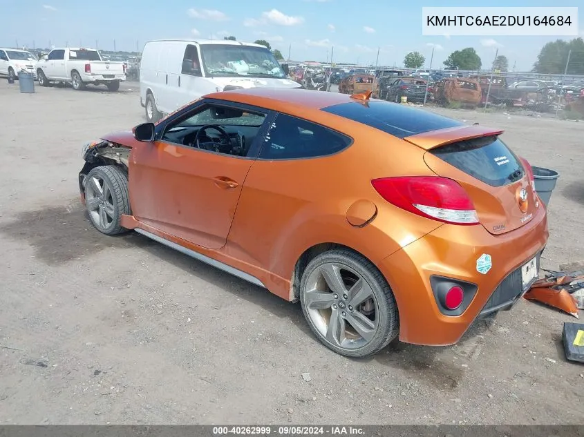 2013 Hyundai Veloster Turbo W/Black VIN: KMHTC6AE2DU164684 Lot: 40262999