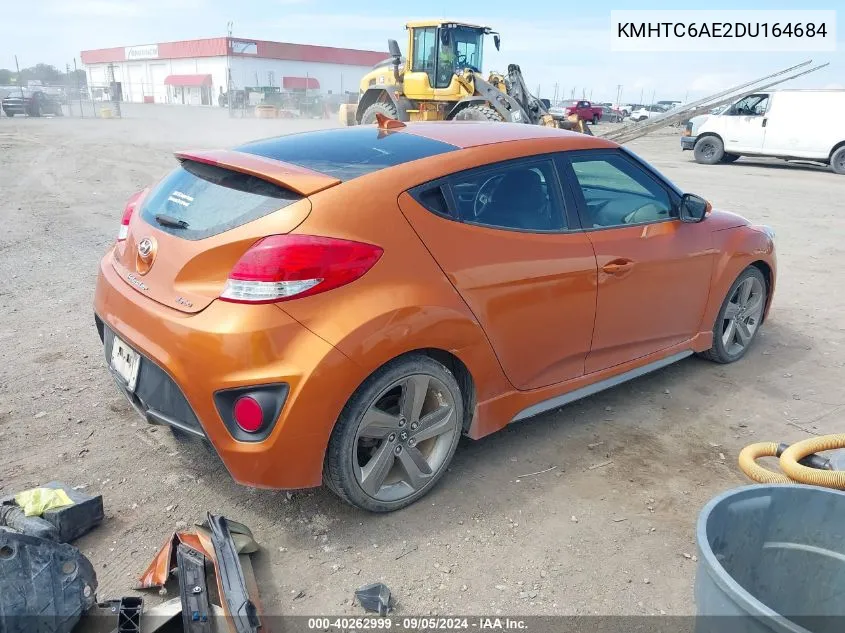 2013 Hyundai Veloster Turbo W/Black VIN: KMHTC6AE2DU164684 Lot: 40262999