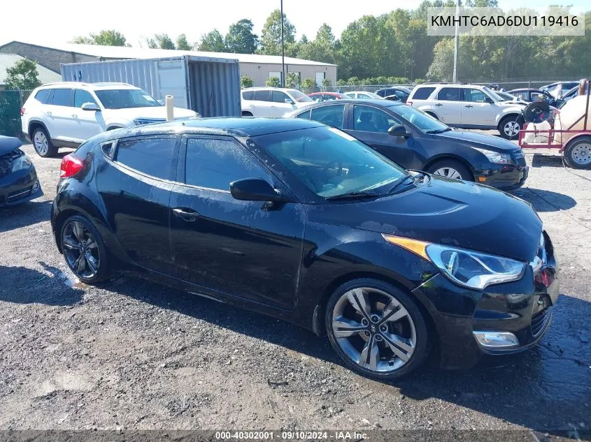 2013 Hyundai Veloster Base W/Gray VIN: KMHTC6AD6DU119416 Lot: 40302001