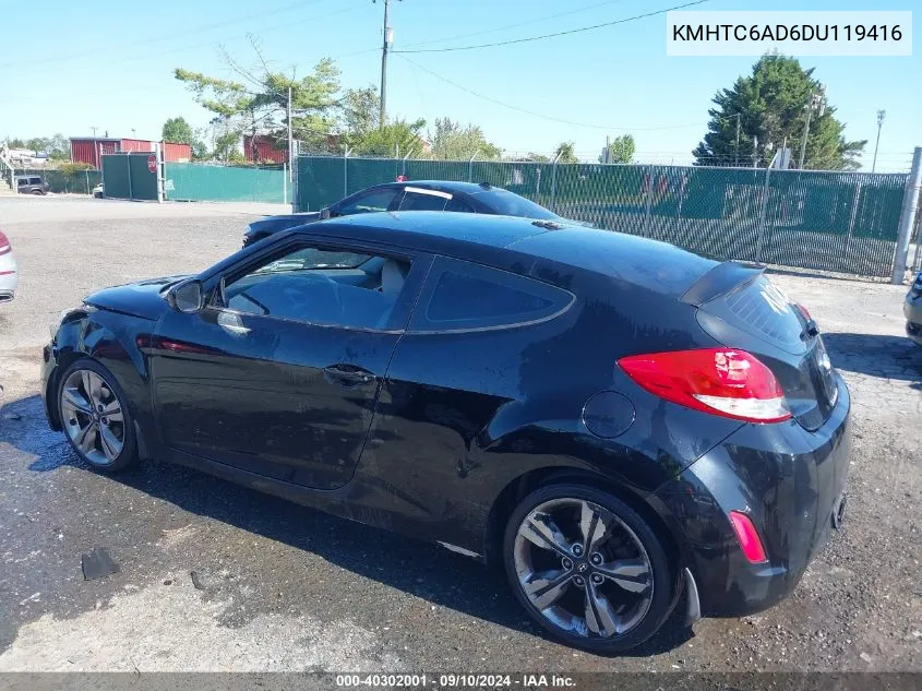 2013 Hyundai Veloster Base W/Gray VIN: KMHTC6AD6DU119416 Lot: 40302001