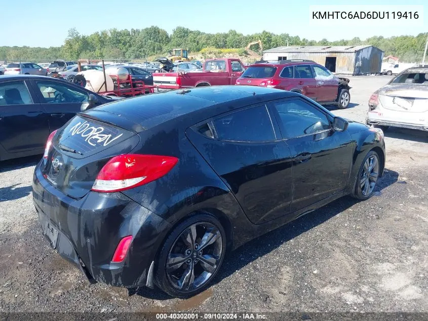 2013 Hyundai Veloster Base W/Gray VIN: KMHTC6AD6DU119416 Lot: 40302001