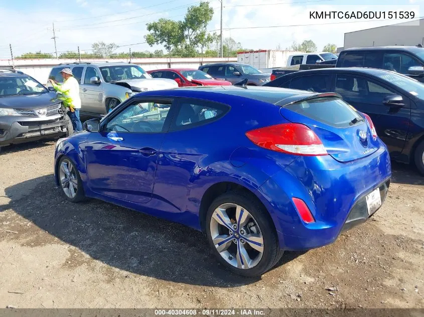 2013 Hyundai Veloster Base W/Black VIN: KMHTC6AD6DU151539 Lot: 40304608