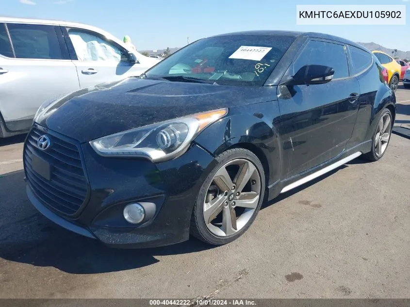 2013 Hyundai Veloster Turbo W/Blue VIN: KMHTC6AEXDU105902 Lot: 40442222