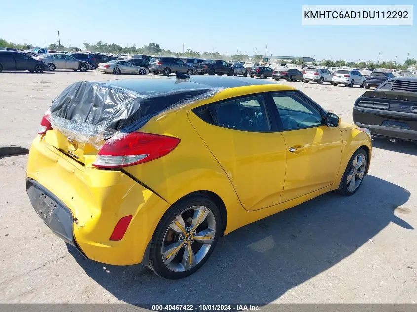 2013 Hyundai Veloster Base W/Black VIN: KMHTC6AD1DU112292 Lot: 40467422